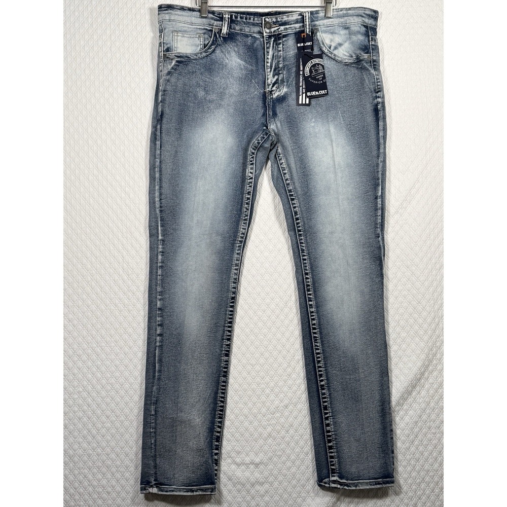 Blue Cult Tech Denim Mens Thick Stitch Jeans‎ Fits 39x33 NWT (Tag 36) Bikercore